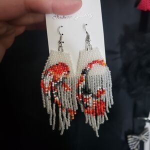 Beaded Fringe Earrings Koi Fish Inspired